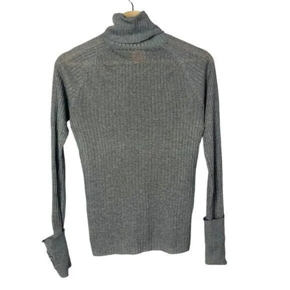 Tory Burch Caleb Gray Ribbed Fitted Cuff Sleeve Turtleneck Sweater XS - Picture 2 of 5